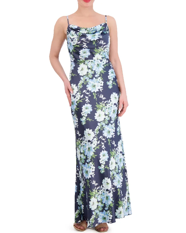Lace - Embellished Women Dress for an Elegant and Sophisticated Appearance Lace - Embellished Women Dress for an Elegant and Sophisticated Appearance Floral-Print Satin Cowl-Neck Gown