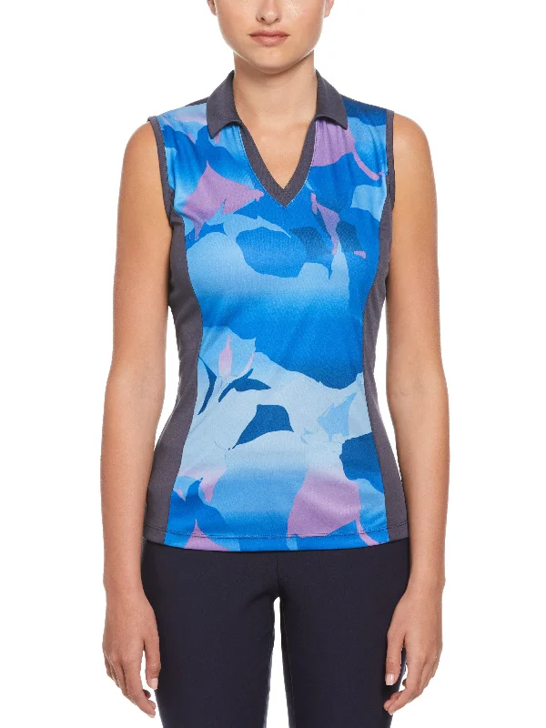Embroidered logo polo shirt for a preppy styleWomens Abstract Gradient Print Block Golf Polo Embroidered logo polo shirt for a preppy styleWomens Abstract Gradient Print Block Golf Polo