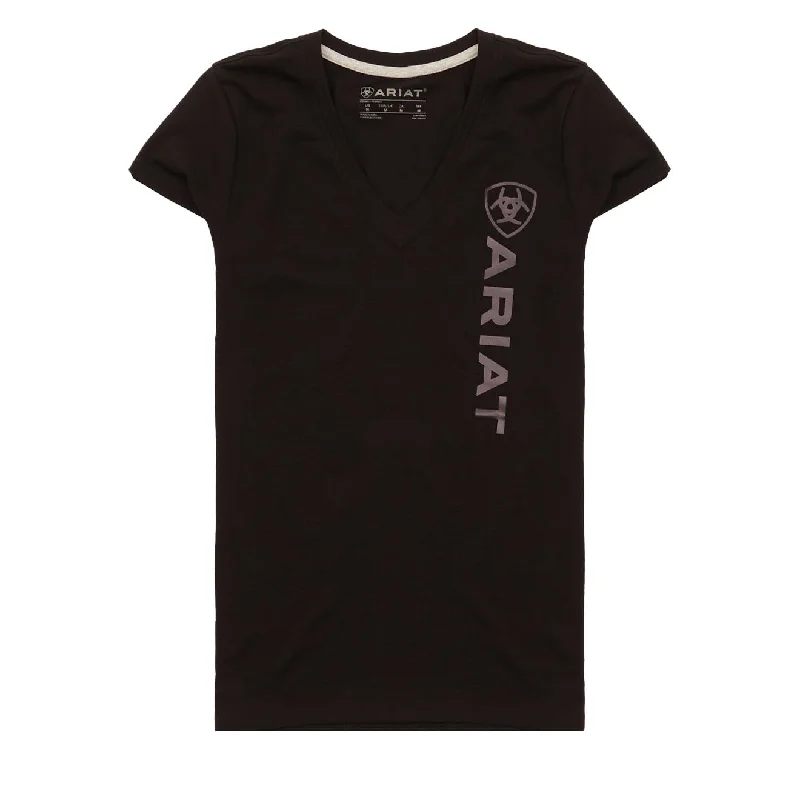 Fair - trade polo shirt supporting ethical productionAriat Womens Vertical Logo V T-Shirt Black Fair - trade polo shirt supporting ethical productionAriat Womens Vertical Logo V T-Shirt Black