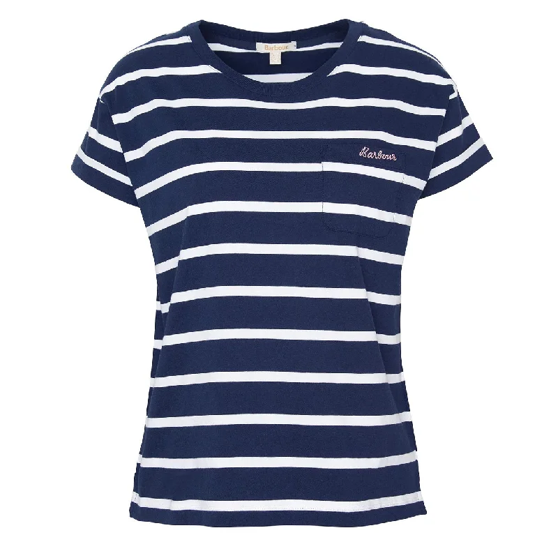 V - neck polo shirt in soft merino wool for winterBarbour Womens Otterburn Stripe T-Shirt Navy / White Stripe