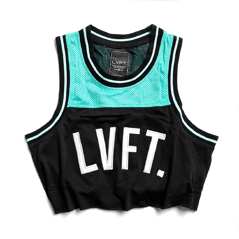 Women's Button - Down Tank Tops in Striped PatternsBaseline Crop Jersey - Black / Teal Women's Button - Down Tank Tops in Striped PatternsBaseline Crop Jersey - Black / Teal