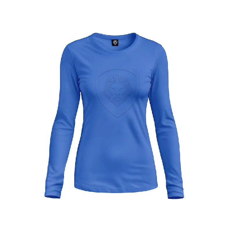 Plaid Women Long Sleeve Top for a Preppy VibeWomen's VT Embossed Blue Long Sleeve