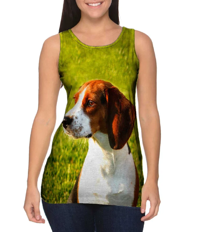 Scoop Neck Women's Linen Blend Tank Tops for SummerBrown Eared Beagle Regal