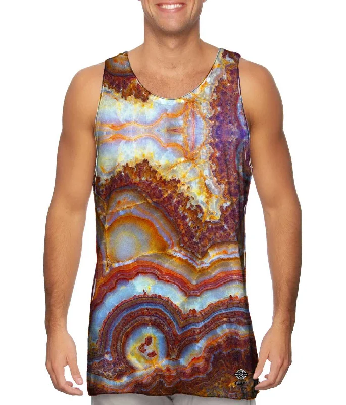 Plus Size Women's Embroidered Tank Tops in Boho StylesBrown Marble Fractal