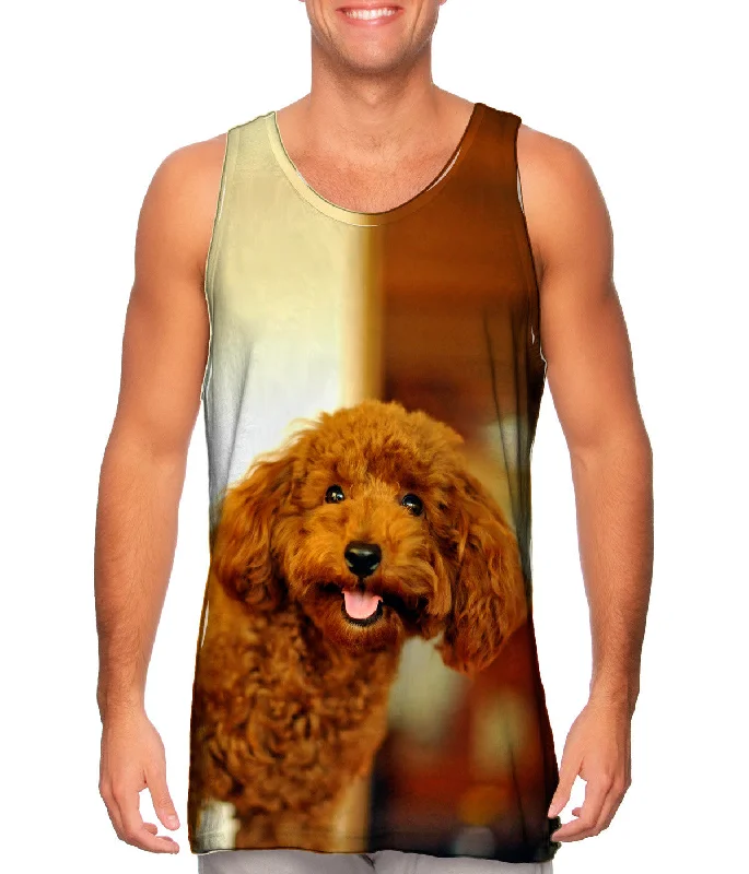 Women's Button - Down Tank Tops in Striped PatternsBrown Poodle Loves Life