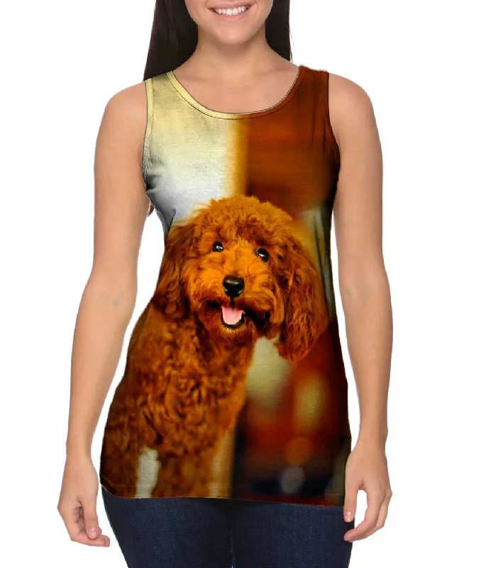 Mock Neck Women's Performance Tank Tops for CyclingBrown Poodle Loves Life