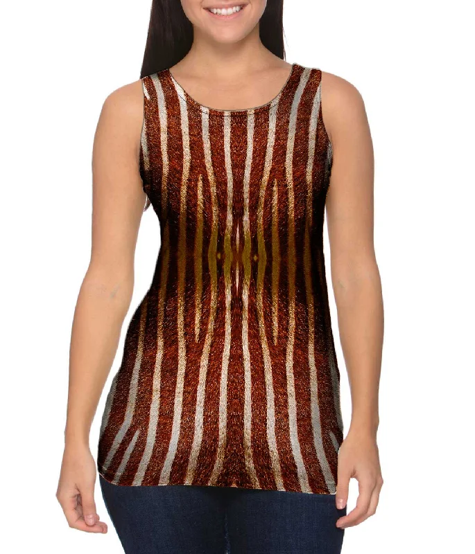 High - Neck Women's Silk Blend Tank Tops for a Luxurious FeelBrown Zebra Stripes