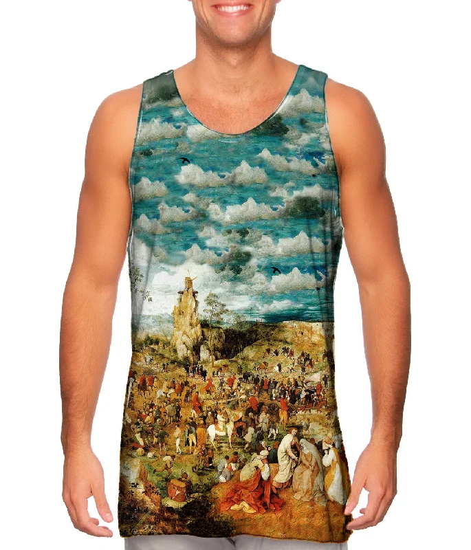 Plus Size Women's Ruffled Hem Tank Tops with Floral PrintsBruegel - "Procession To Calvary" (1564) Plus Size Women's Ruffled Hem Tank Tops with Floral PrintsBruegel - "Procession To Calvary" (1564)