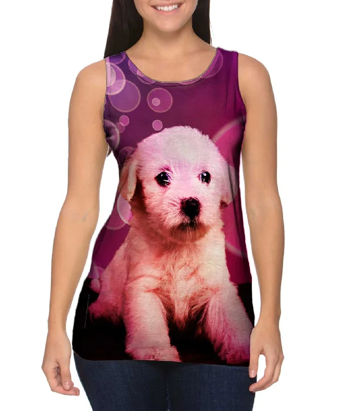 Plus Size Women's Glitter - Trimmed Tank Tops for Party NightsBubble Lap Puppy