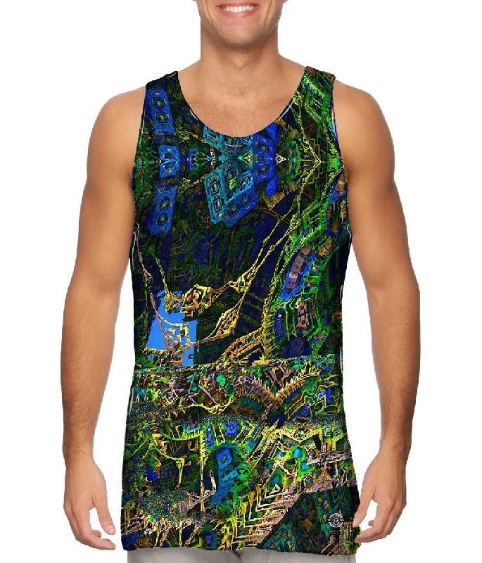 Women's Longline Tank Tops with Abstract PrintsBuilding Fractal Design Pattern Green Women's Longline Tank Tops with Abstract PrintsBuilding Fractal Design Pattern Green