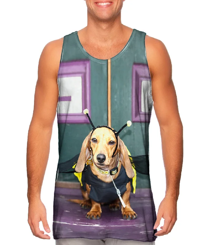 Plus Size Women's Side - Slit Tank Tops in Metallic ShadesBumblebee Dachshund