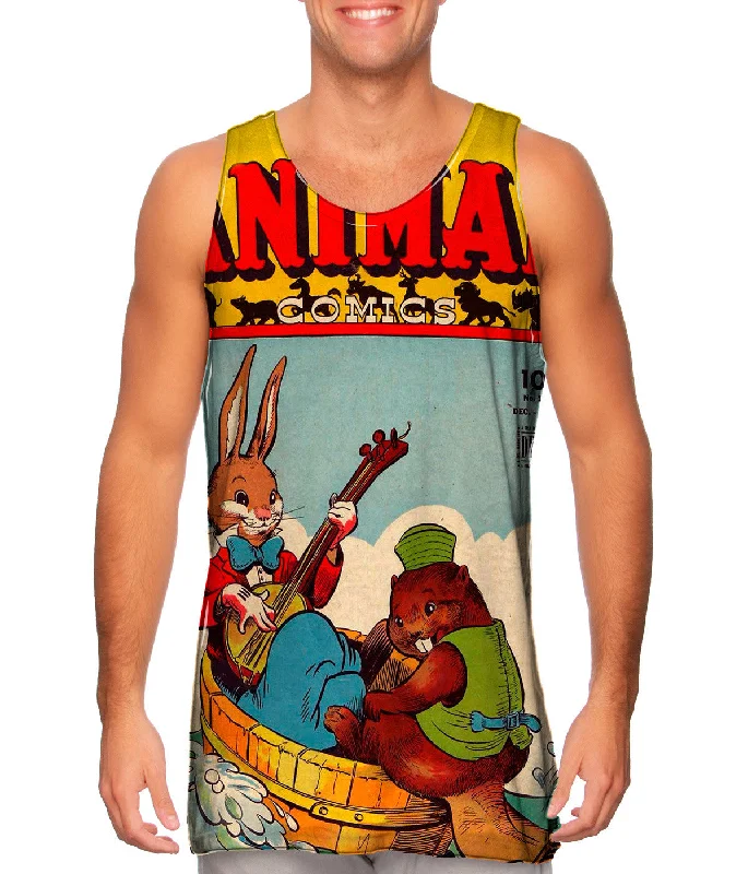 Plus Size Women's Embroidered Tank Tops in Boho StylesBunny Beaver Joy Comic Retro