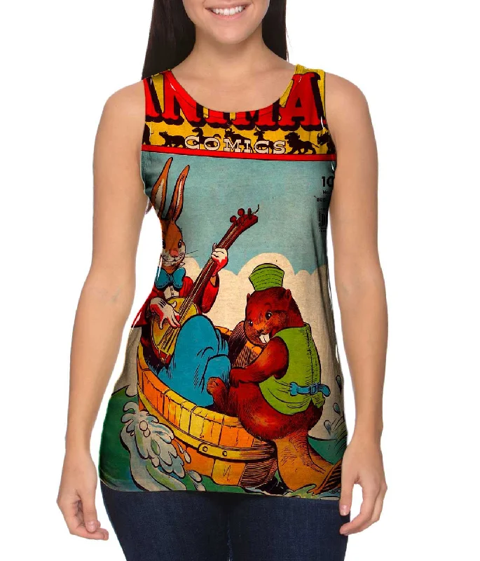 Plunge Neck Women's Seamless Tank Tops for a Smooth FitBunny Beaver Joy Comic Retro