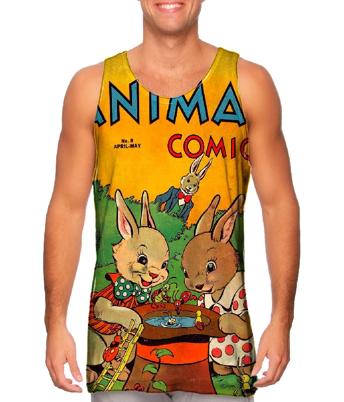 Women's Button - Down Tank Tops in Striped PatternsBunny Fun Comic Retro