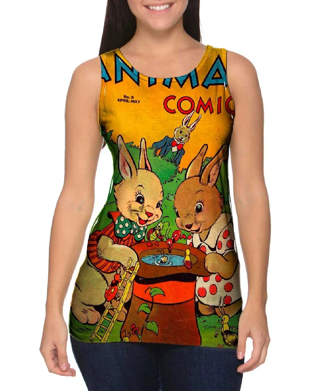 Mock Neck Women's Performance Tank Tops for CyclingBunny Fun Comic Retro