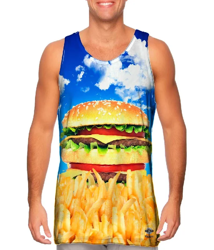 Plus Size Women's Glitter - Trimmed Tank Tops for Party NightsBurger Fry Sunrise