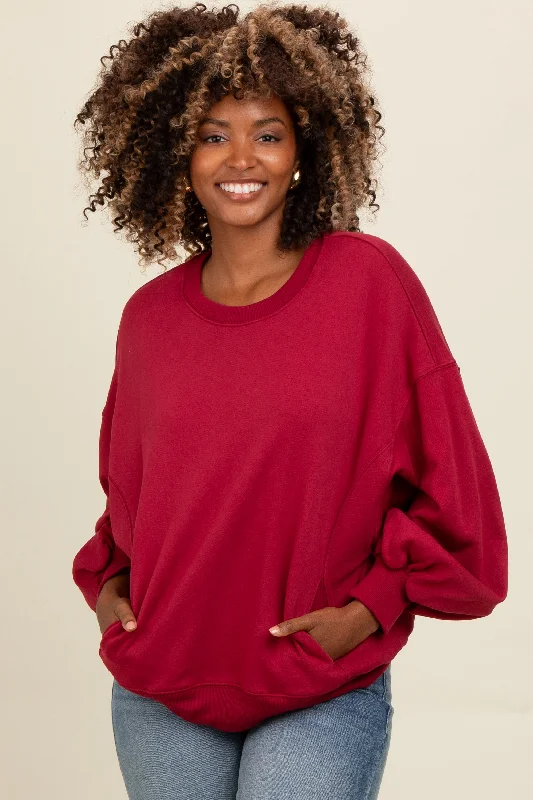 Metallic Accent Women Long Sleeve Top for a Glamorous LookBurgundy Oversized Balloon Sleeve Sweatshirt Metallic Accent Women Long Sleeve Top for a Glamorous LookBurgundy Oversized Balloon Sleeve Sweatshirt