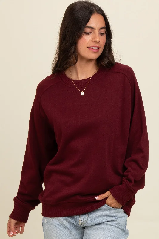 Lightweight Women Long Sleeve Top for Spring and AutumnBurgundy Pullover Terry Crewneck Lightweight Women Long Sleeve Top for Spring and AutumnBurgundy Pullover Terry Crewneck