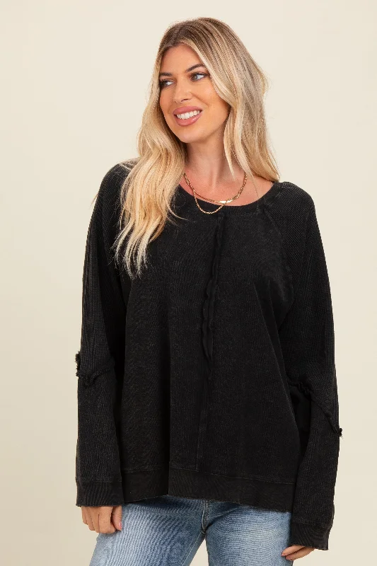 Plus Size Women Long Sleeve Top for a Flattering and Comfortable FitCharcoal Mixed Knit Raw Hem Pullover Top Plus Size Women Long Sleeve Top for a Flattering and Comfortable FitCharcoal Mixed Knit Raw Hem Pullover Top