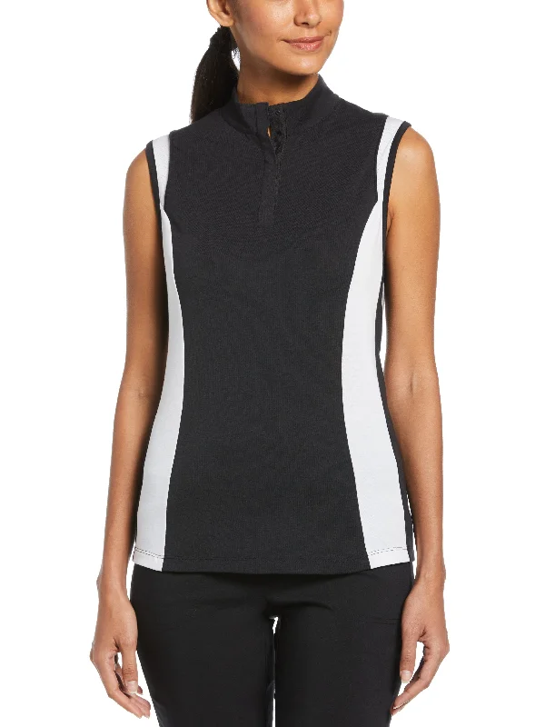 Polo shirt with a scalloped hem for a feminine detailWomens Color Block Snap Front Golf Polo with Mesh Top Detail Polo shirt with a scalloped hem for a feminine detailWomens Color Block Snap Front Golf Polo with Mesh Top Detail