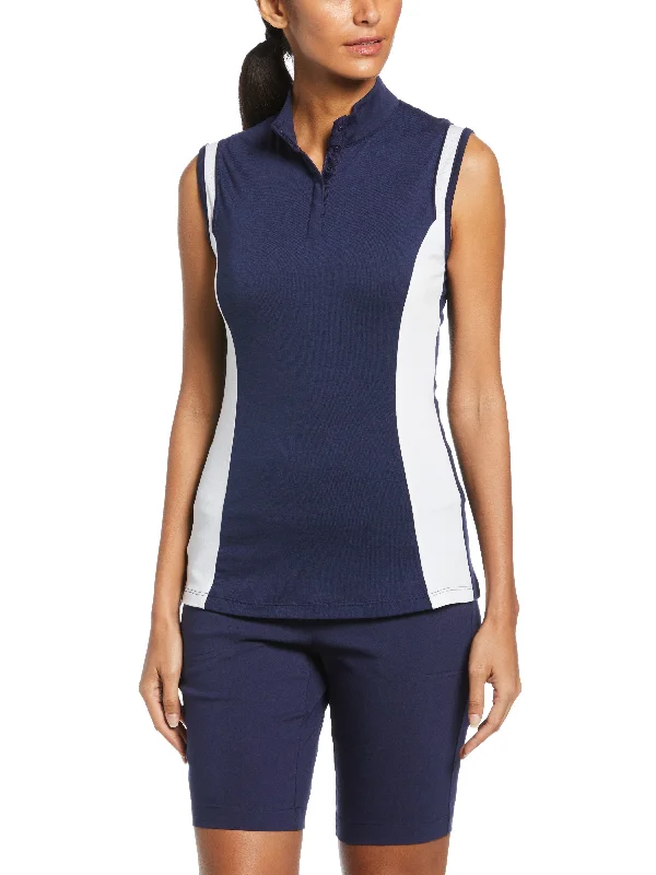 Moisture - wicking polo shirt for outdoor workoutsWomens Color Block Snap Front Golf Polo with Mesh Top Detail Moisture - wicking polo shirt for outdoor workoutsWomens Color Block Snap Front Golf Polo with Mesh Top Detail