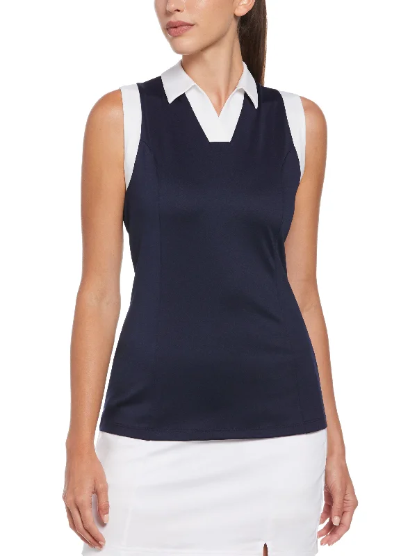 High - low hem polo shirt for a modern touchWomens Color Block V-Placket Golf Polo