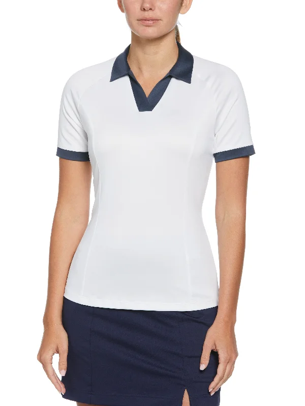Petite - sized polo shirt with shorter lengthWomens Color Block V-Placket Golf Polo