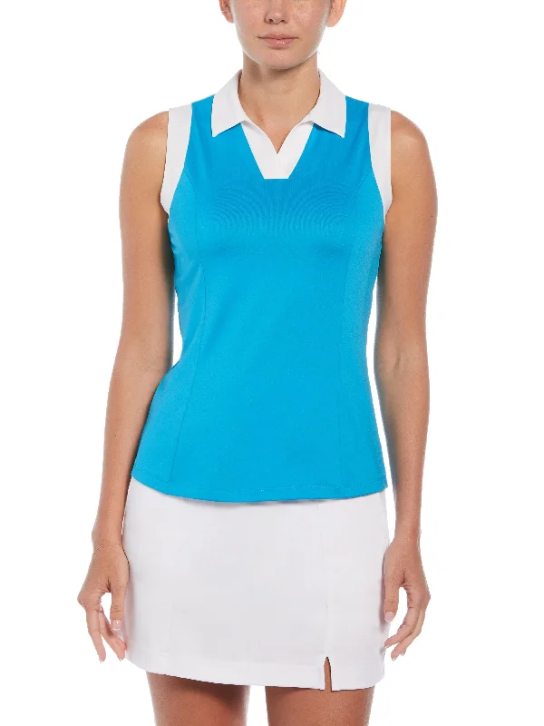 Womens Color Block V-Placket Golf Polo