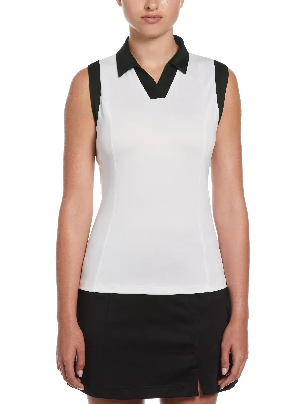 Thermal - lined polo shirt for cold - weather activitiesWomens Color Block V-Placket Golf Polo