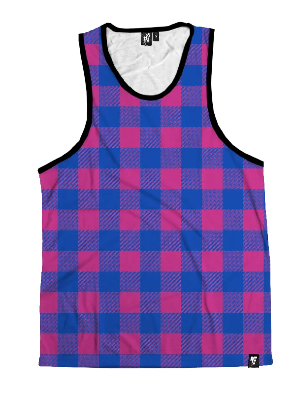 Neon Pink & Blue Plaid Unisex Tank Top