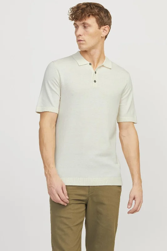 Metallic - trimmed polo shirt for a glamorous lookEmil Knit Polo - Cloud Dancer