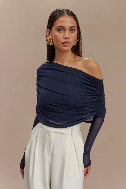 Wrap - Style Women Long Sleeve Top for a Versatile FitEverly Sheer Mesh Off Shoulder Top - Dark Navy Wrap - Style Women Long Sleeve Top for a Versatile FitEverly Sheer Mesh Off Shoulder Top - Dark Navy