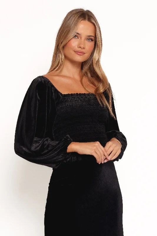 Sequin - Embellished Women's Crop Top in Black for a Glamorous Party LookFallen Velvet Top - Black Sequin - Embellished Women's Crop Top in Black for a Glamorous Party LookFallen Velvet Top - Black