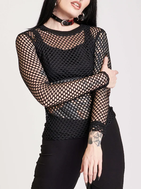 Turtleneck Women Long Sleeve Top for Cold Winter DaysFishnet Long Sleeve Top