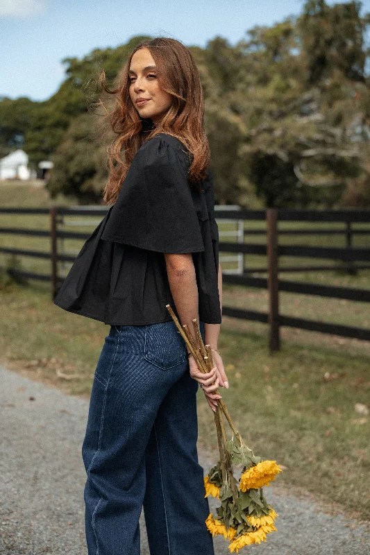 Button - Down Women's Cotton Crop Top in Denim Blue for a Classic and Versatile LookGeneva Pleated Top - Black Button - Down Women's Cotton Crop Top in Denim Blue for a Classic and Versatile LookGeneva Pleated Top - Black
