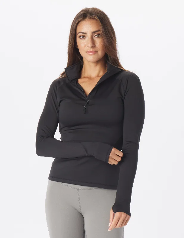 Pocket - Equipped Women Long Sleeve Top for Added FunctionalityGlyde Quarter Zip: Black Pocket - Equipped Women Long Sleeve Top for Added FunctionalityGlyde Quarter Zip: Black