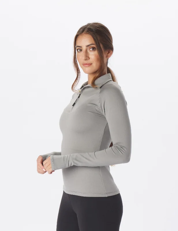 Lightweight Women Long Sleeve Top for Spring and AutumnGlyde Quarter Zip: Silver Fog Lightweight Women Long Sleeve Top for Spring and AutumnGlyde Quarter Zip: Silver Fog