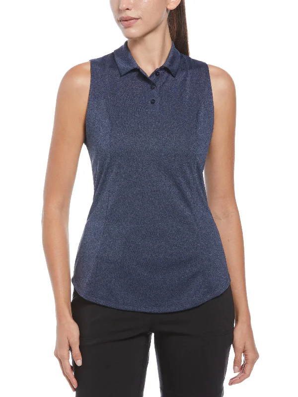 Zip - off sleeves polo shirt for changing weather conditionsWomens Heather Golf Polo Zip - off sleeves polo shirt for changing weather conditionsWomens Heather Golf Polo