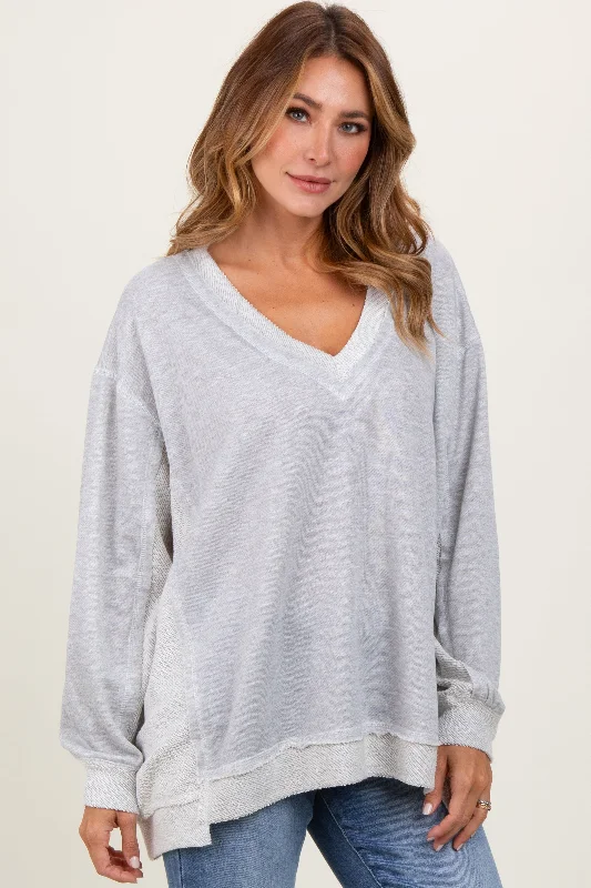 Plaid Women Long Sleeve Top for a Preppy VibeHeather Grey Contrast French Terry Long Sleeve Top Plaid Women Long Sleeve Top for a Preppy VibeHeather Grey Contrast French Terry Long Sleeve Top