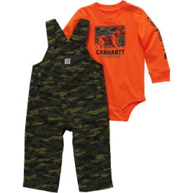 Infant Boys Long Sleeve Bodysuit and Canvas Overall Set - Green Camo