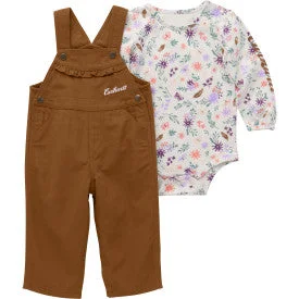 Infant Girls Long Sleeve BodySuit and Canvas Overall Set - Carhartt Brown