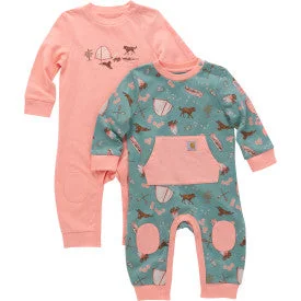 Infant Girls Long Sleeve Coverall 2pc Set - Patina/Peach Amber