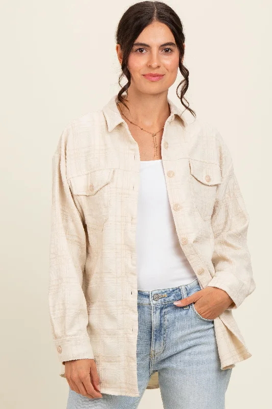 Metallic Accent Women Long Sleeve Top for a Glamorous LookIvory Plaid Textured Shirt Jacket Metallic Accent Women Long Sleeve Top for a Glamorous LookIvory Plaid Textured Shirt Jacket
