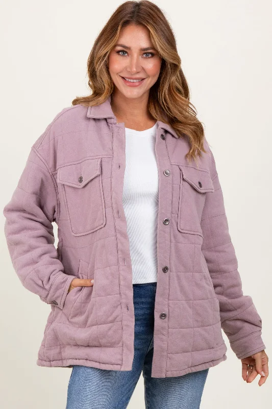 Thermal Women Long Sleeve Top for Extra Warmth in WinterLavender Oversized Collared Button Down Quilted Jacket Thermal Women Long Sleeve Top for Extra Warmth in WinterLavender Oversized Collared Button Down Quilted Jacket