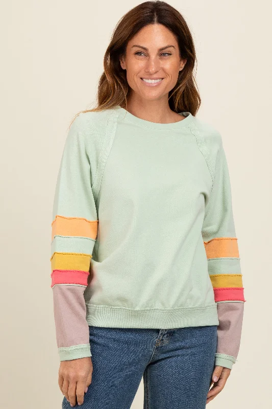Button - Down Women Long Sleeve Top for a Classic StyleLight Olive Coloblock Sleeve Pullover Button - Down Women Long Sleeve Top for a Classic StyleLight Olive Coloblock Sleeve Pullover