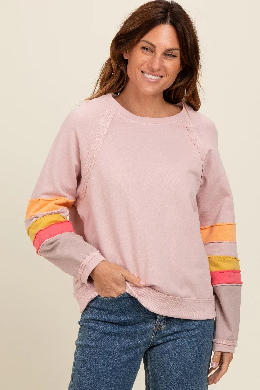 Thermal Women Long Sleeve Top for Extra Warmth in WinterLight Pink Colorblock Sleeve Pullover Thermal Women Long Sleeve Top for Extra Warmth in WinterLight Pink Colorblock Sleeve Pullover