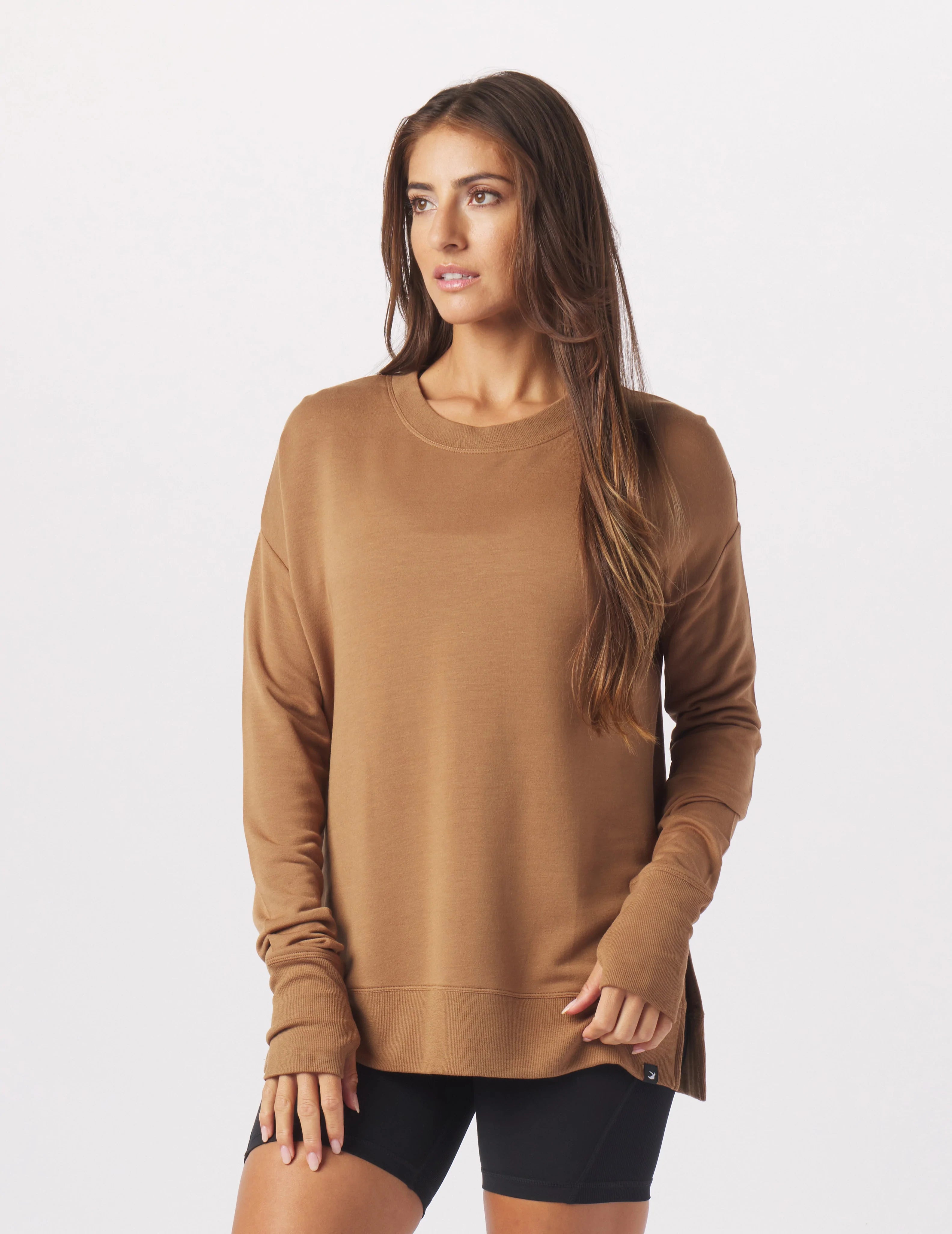 Lightweight Women Long Sleeve Top for Spring and AutumnLounge Long Sleeve: Almond