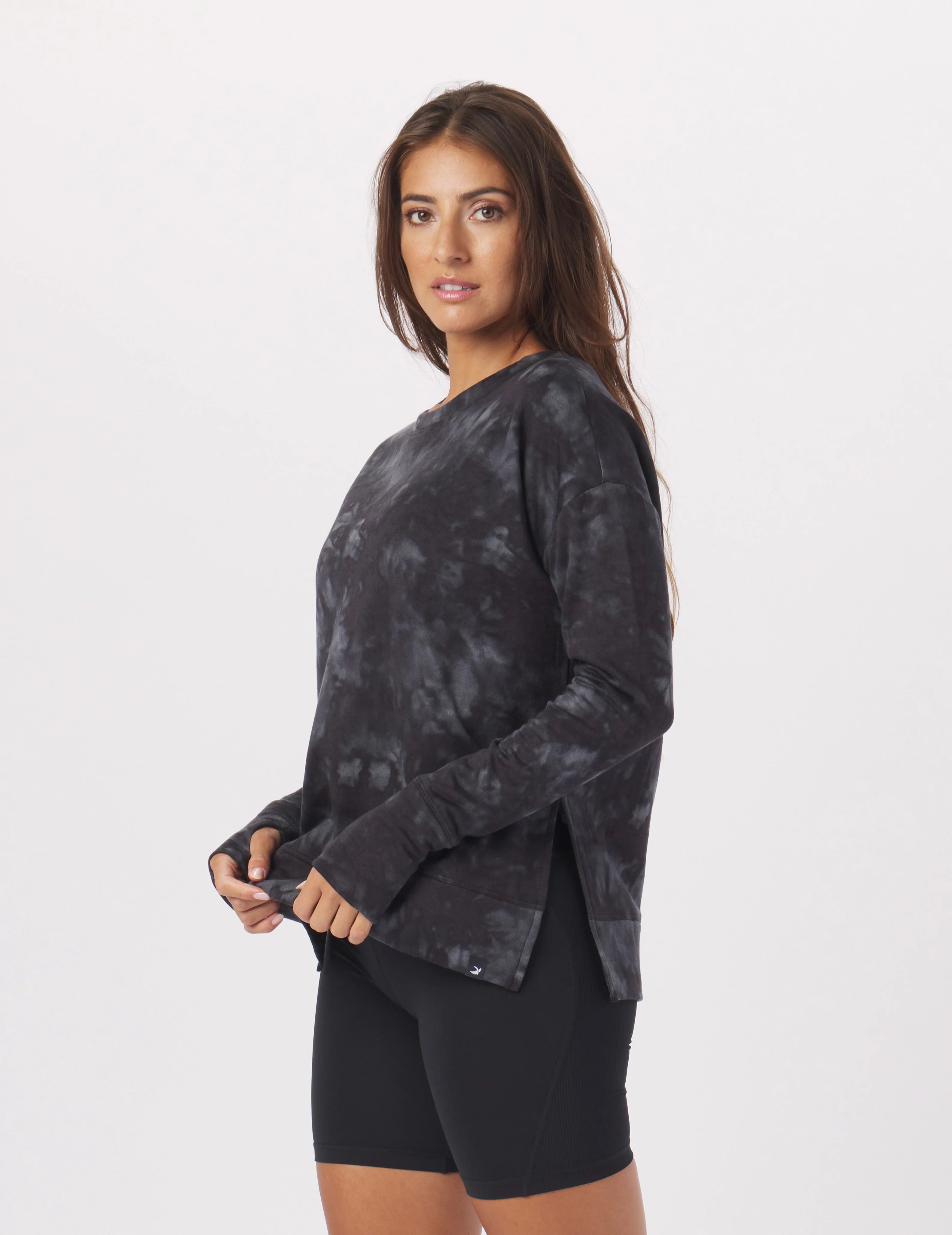 Button - Down Women Long Sleeve Top for a Classic StyleLounge Long Sleeve: Black Stone Dye Button - Down Women Long Sleeve Top for a Classic StyleLounge Long Sleeve: Black Stone Dye