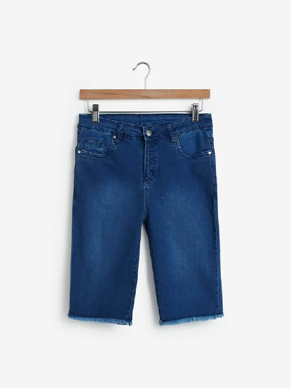 Embroidered Women Shorts with Intricate DesignsLOV Dark Blue Denim Emma Shorts