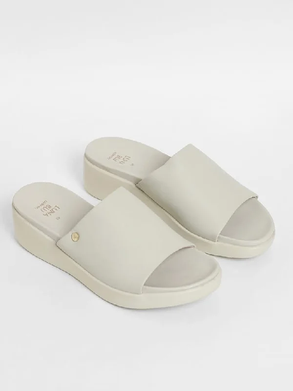 LUNA BLU Off-White Full Band Slip-On Sandals